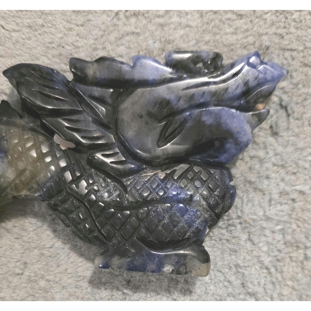 Dumortierite Porcelain Crystal Dragon, UV Reactive Carved Dragon